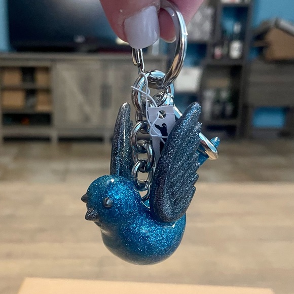 RARE Coach Blue and Gray Resin Glitter Bird Keychain Fob Bag Charm - Picture 1 of 11